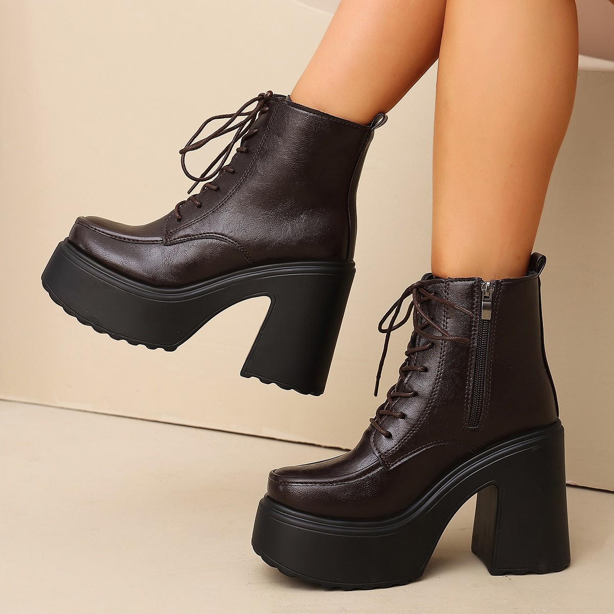 Lace Front Wigs - Autumn Booties Round Toe Front Lace-Up
