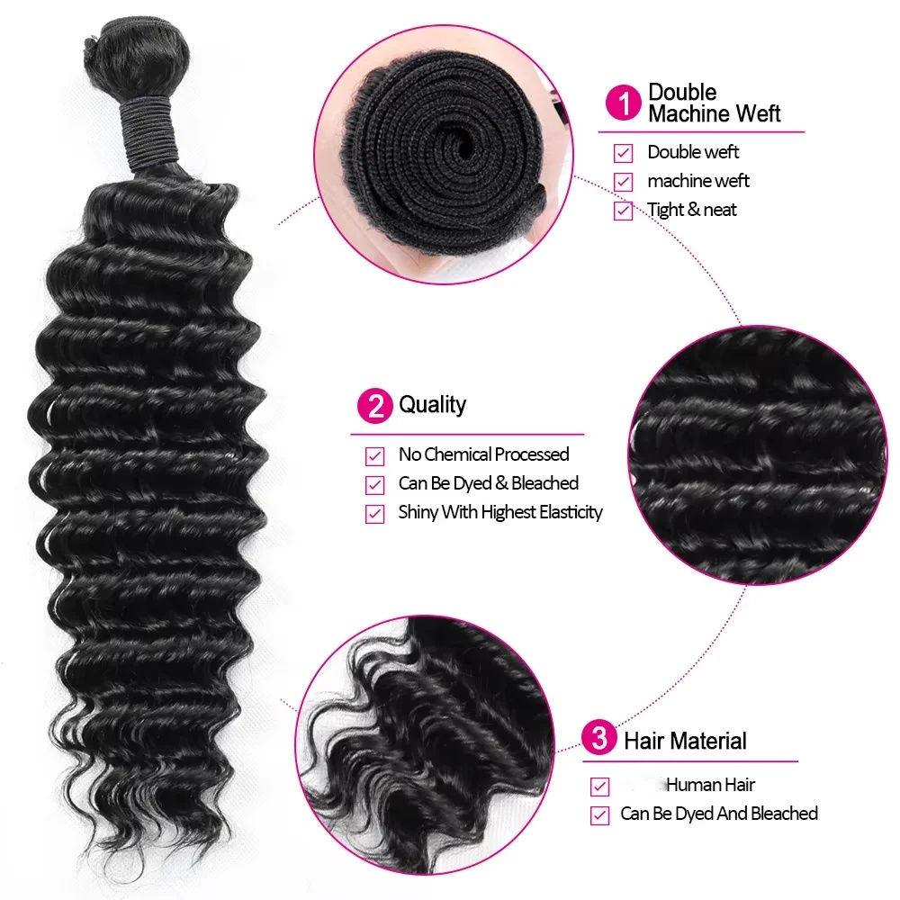 Brazilian Virgin Human Hair De - đánh giá và giá Deep Wave 3 Bundles With Closure