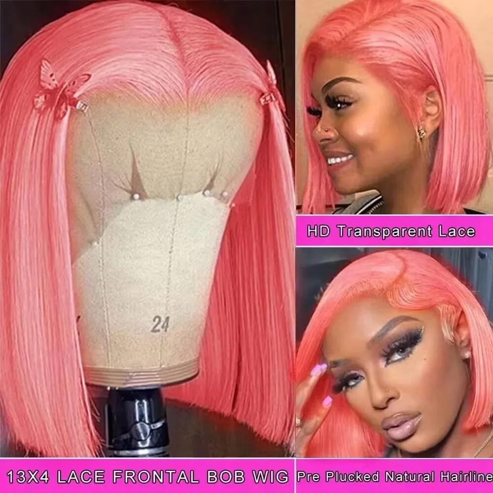 10Inch Pink Bob Wigs Human Hai - đánh giá và giá Pre Parted 13X4 Lace Front Bob Wig