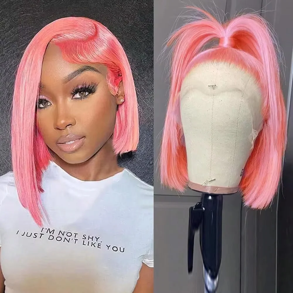 10Inch Pink Bob Wigs Human Hai - đánh giá và giá Pre Parted 13X4 Lace Front Bob Wig