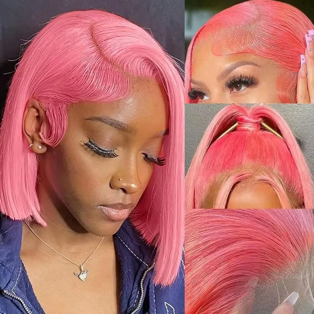 10Inch Pink Bob Wigs Human Hai - đánh giá và giá Pre Parted 13X4 Lace Front Bob Wig